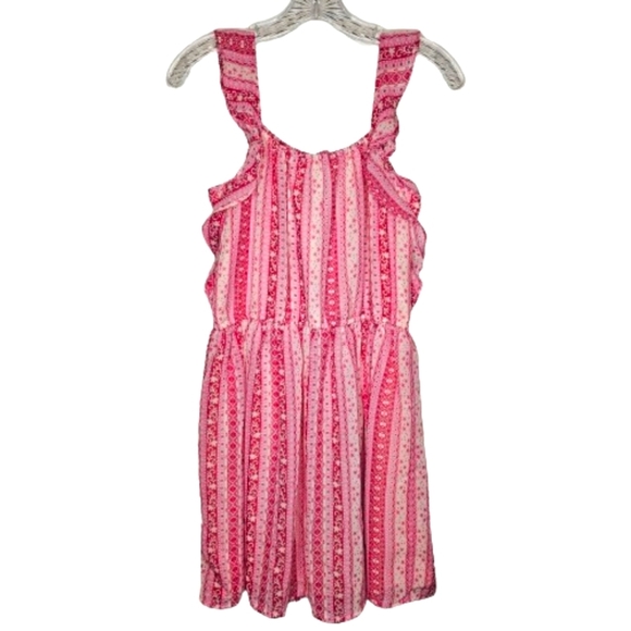 The Children's Place Girls Pink Beige Striped Ruffle Elastic Waist Dress Size 16 - Picture 4 of 13